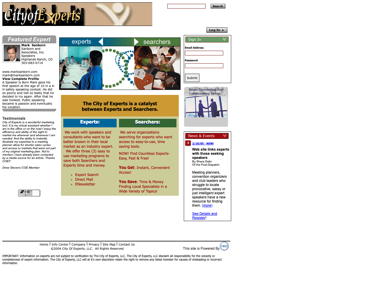 cityofexperts.com home page, April 2005