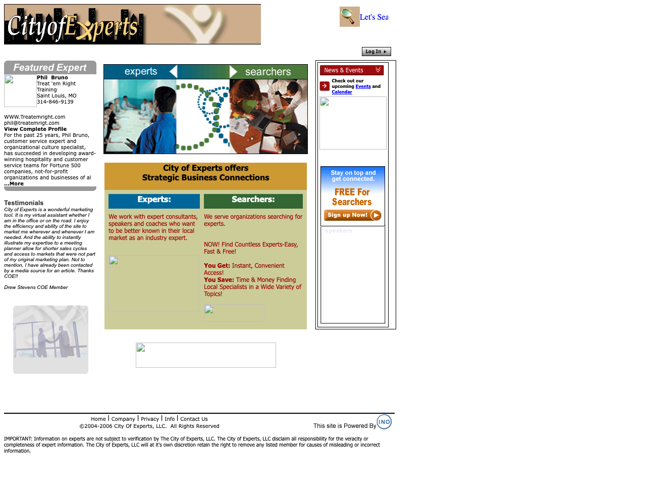 cityofexperts.com home page, August 2006: widened layout