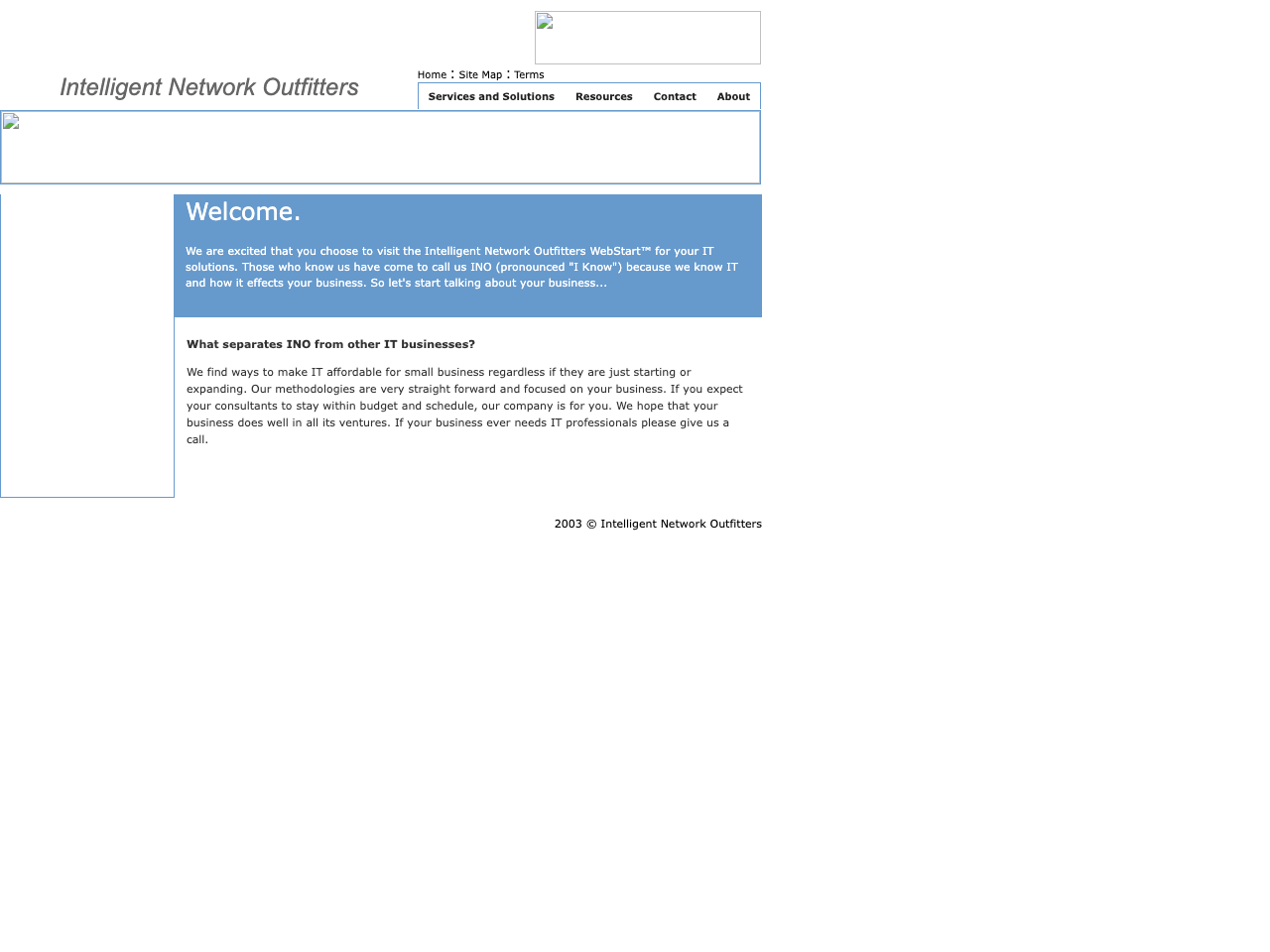 ino-it.com home page, September 2003: hand-built HTML table layout