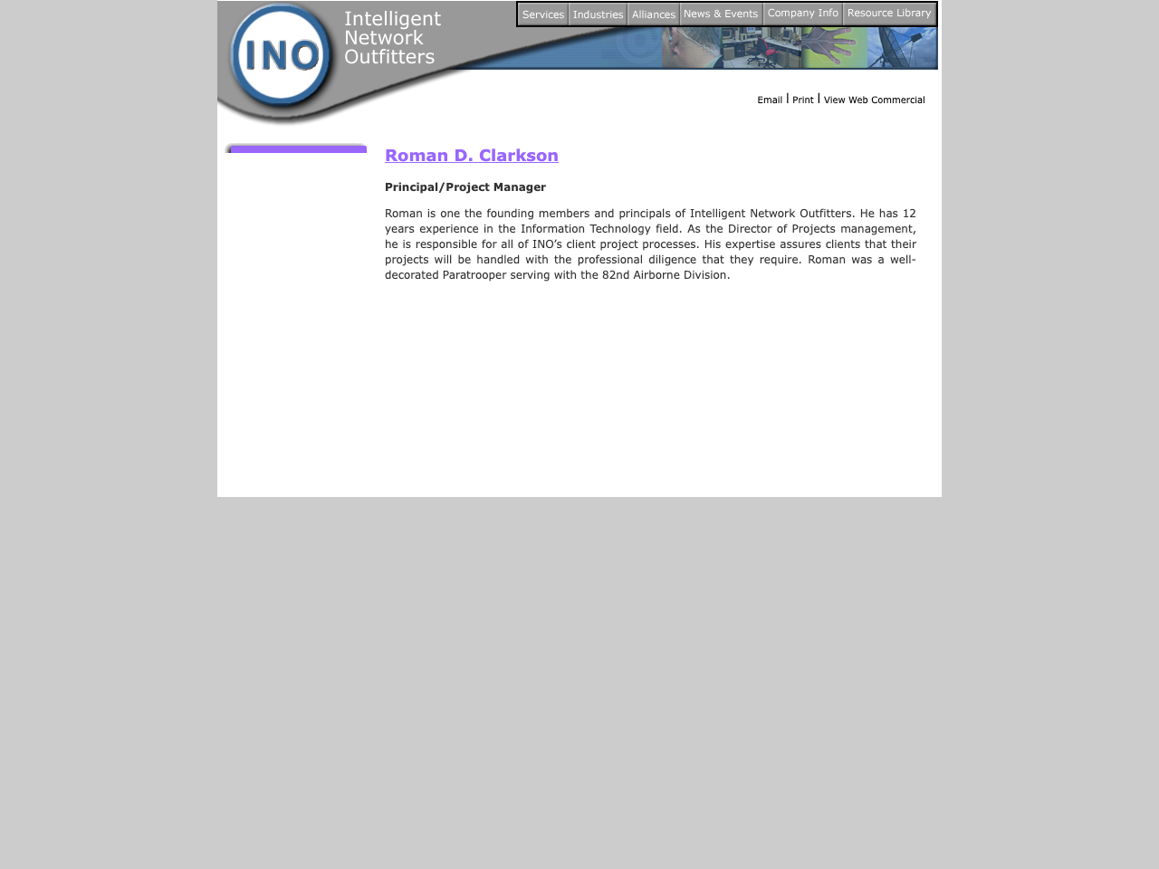 Roman D. Clarkson bio page, ino-it.com, April 2004