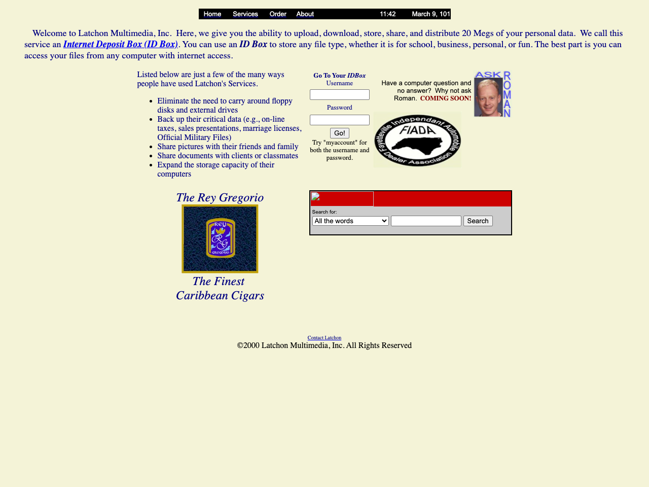 latchon.com home page, March 2001